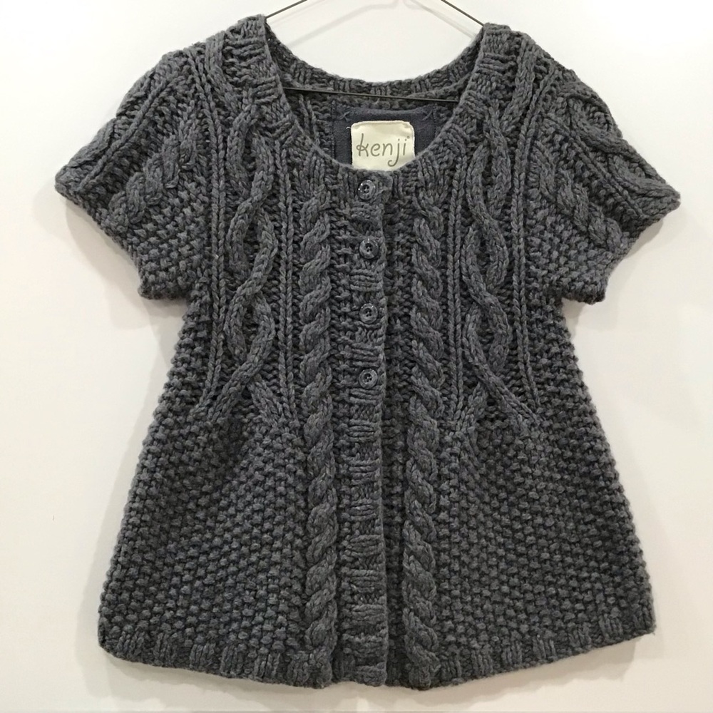 Anthropologie Sweater Cable Knit Vest, Shortsleeved, Kenji, Gray, Size L